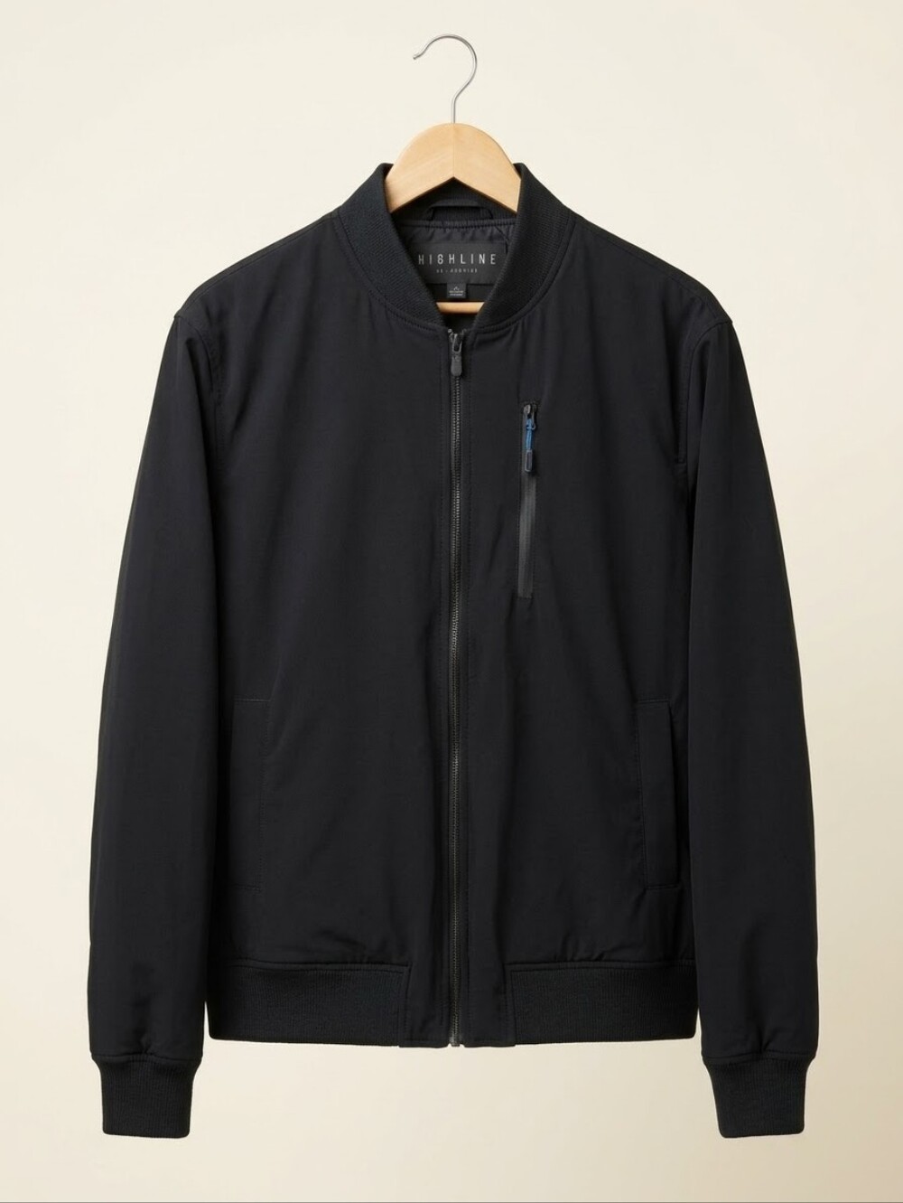 Highline Men's Black Bomber Jacket with Zip Chest Pocket